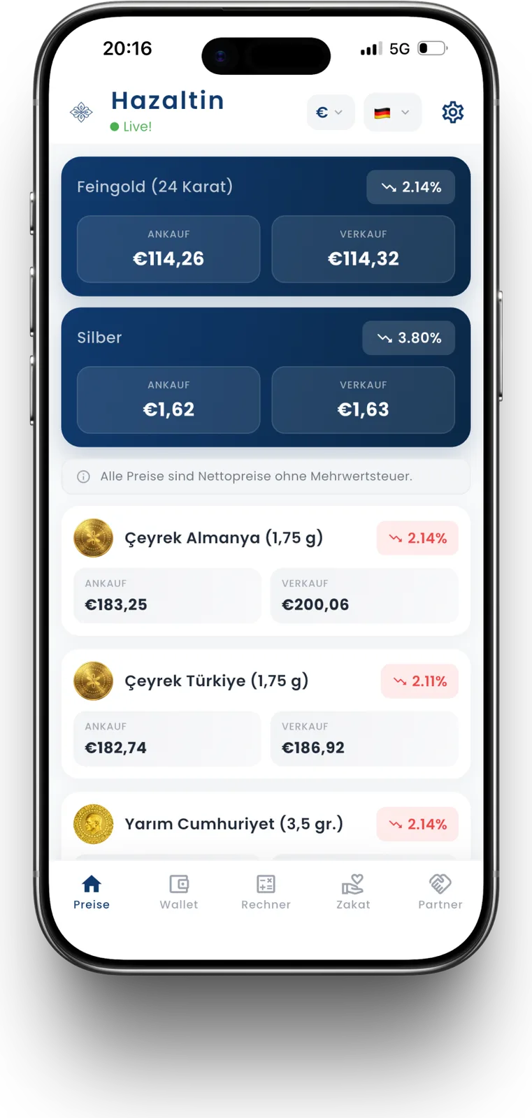 Hazaltin – Goldpreis- & Zakat-App